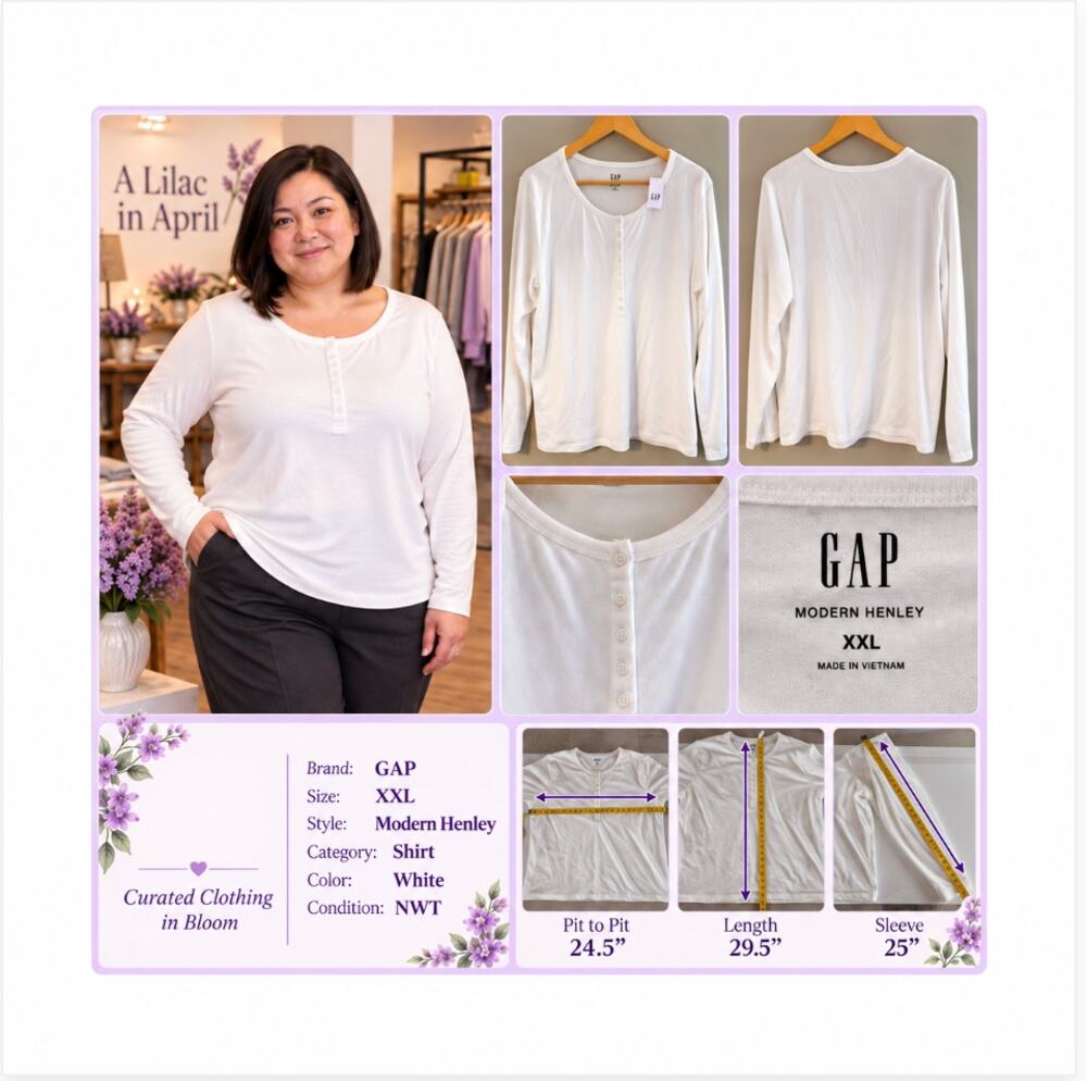 GAP White Modern Henley Long Sleeve Shirt Size XXL NWT